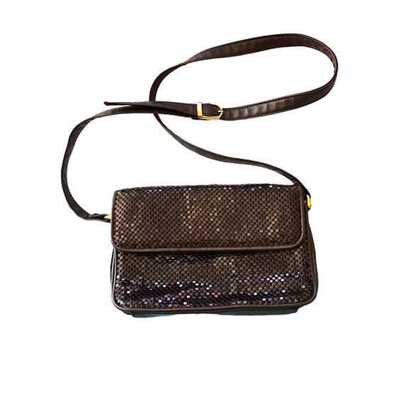 Vintage WHITING & DAVIS Black Metal Mesh Foldover Crossbody Shoulder Bag Glam - Picture 1 of 8